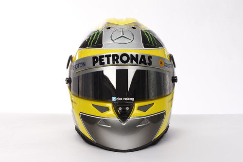 Plano frontal del casco de Nico Rosberg