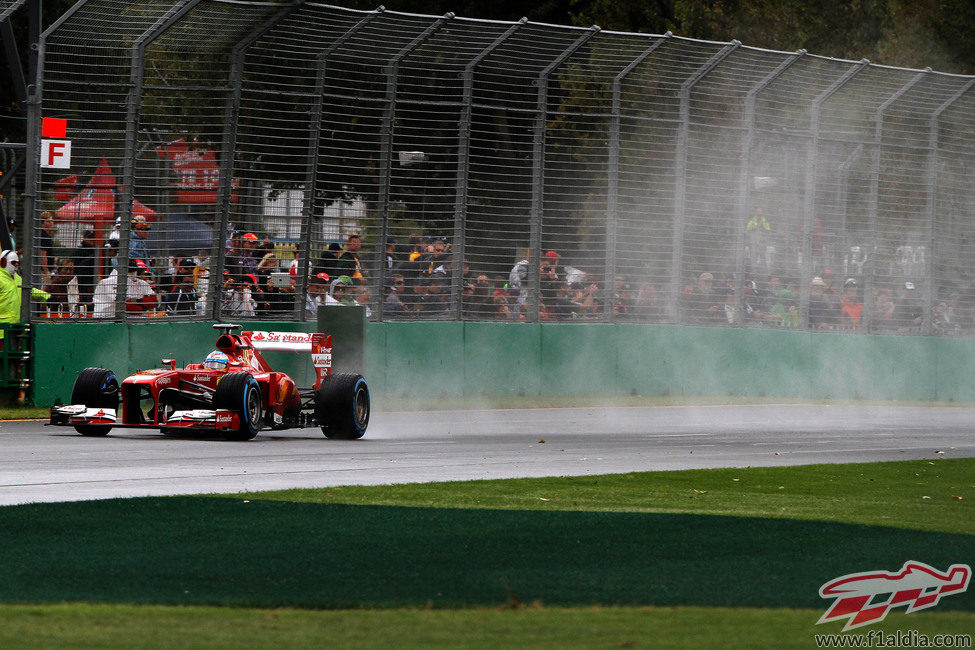 Fernando Alonso bajo la lluvia australiana