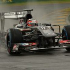 Nico Hülkenberg rodando con neumáticos de lluvia