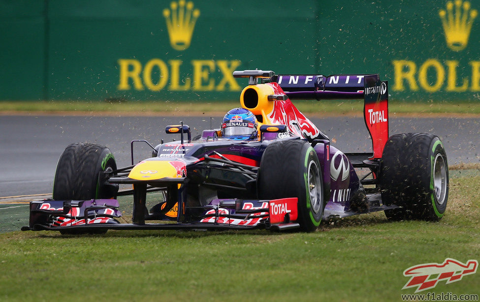 Sebastian Vettel, por la hierba con su RB9