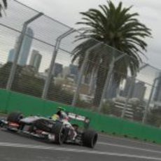 Esteban Gutiérrez rueda junto a las palmeras de Albert Park