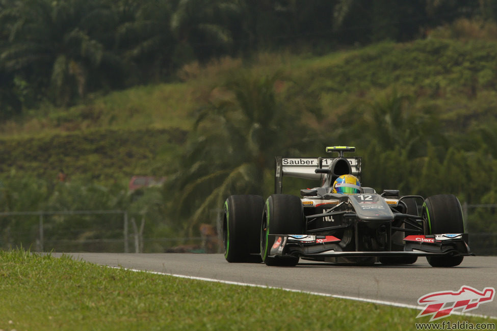 Esteban Gutiérrez rueda con el verdoso paisaje de Kuala Lumpur