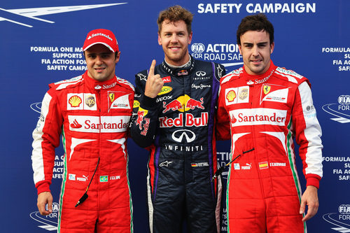 Sebastian Vettel, Felipe Massa y Fernando Alonso tras la clasificación en Malasia