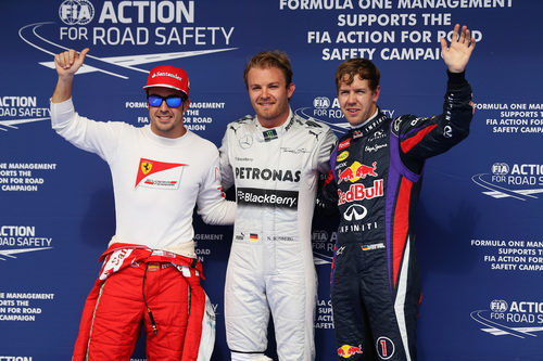 Fernando Alonso, Nico Rosberg y Sebastian Vettel en Baréin