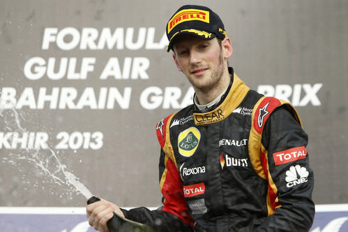 Romain Grosjean celebra su primer podio de la temporada