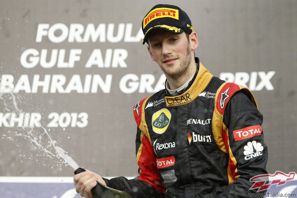 Romain Grosjean celebra su primer podio de la temporada