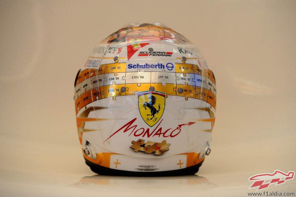 Plano trasero del casco de Fernando Alonso para Mónaco