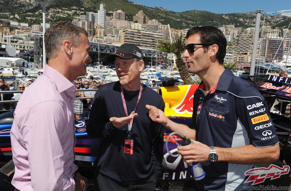 Ron Howard charla con Mark Webber y David Coulthard