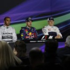 Vettel, Hamilton y Bottas, en la rueda de prensa