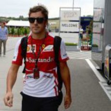 Fernando Alonso llega al paddock