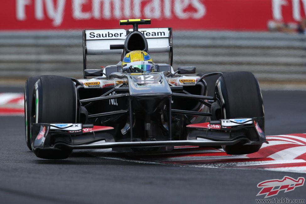 Esteban Gutiérrez afronta la 'chicane' de Hungaroring