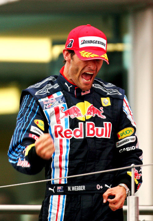 Webber celebra su victoria con rabia