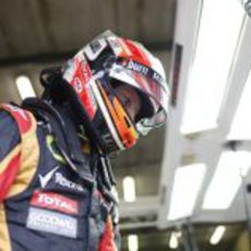 Romain Grosjean se prepara para la carrera