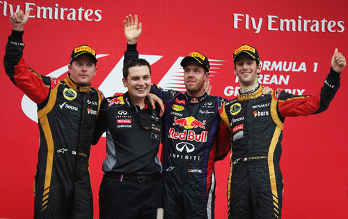 Vettel, Räikkönen y Grosjean en el podio del GP de Corea 2013