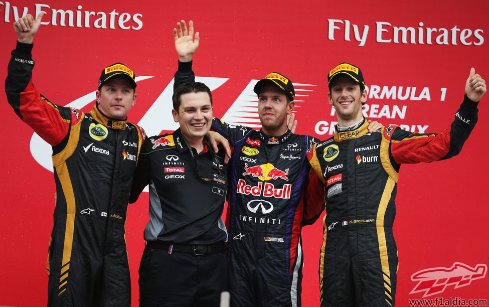 Vettel, Räikkönen y Grosjean en el podio del GP de Corea 2013