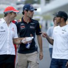 Lewis Hamilton, Mark Webber y Jenson Button en Suzuka