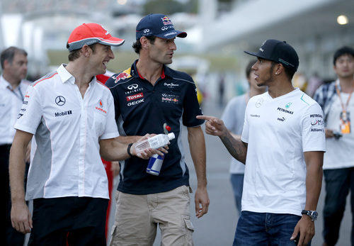 Lewis Hamilton, Mark Webber y Jenson Button en Suzuka