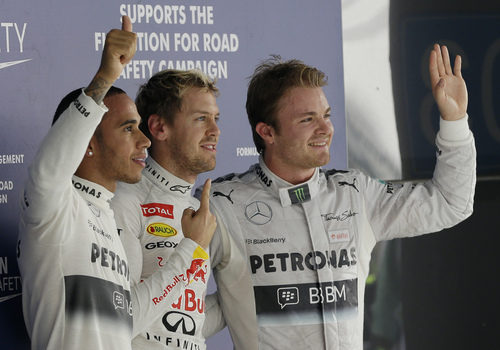 Nico Rosberg, Sebastian Vettel y Lewis Hamilton volaron en la India