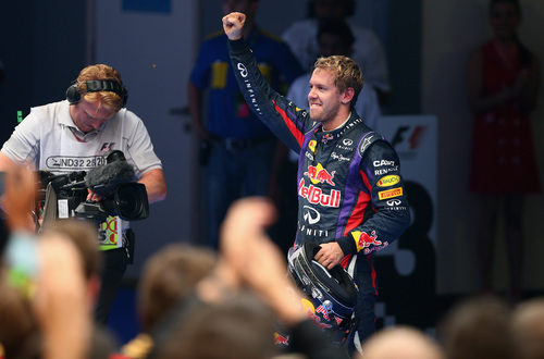 Alegría en el rostro de Sebastian Vettel