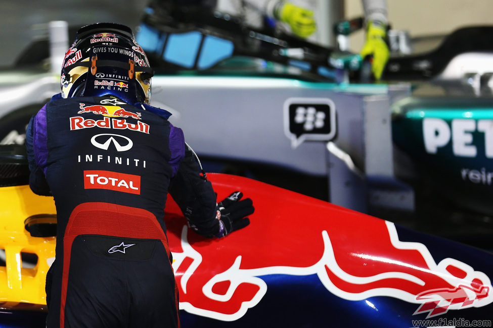 Sebastian Vettel acaricia el lomo de su Red Bull