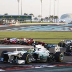 Nico Rosberg, tras los primeros metros del GP de Abu Dabi