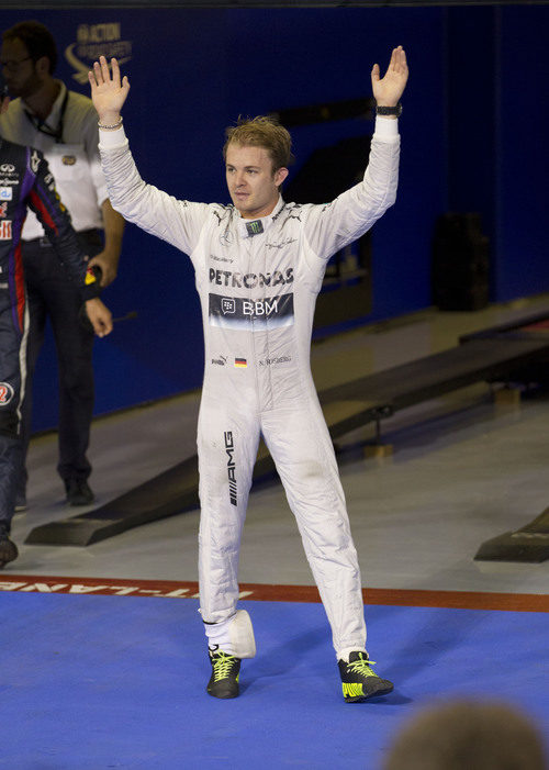 Nico Rosberg celebra su tercer puesto en la clasificación