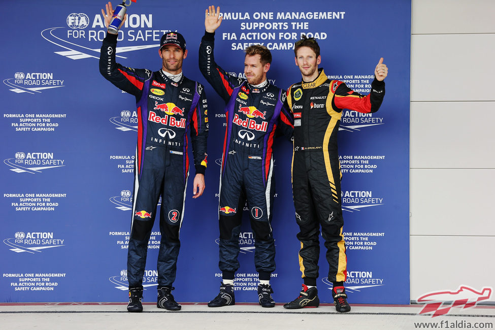 Sebastian Vettel, Mark Webber y Romain Grosjean en Austin