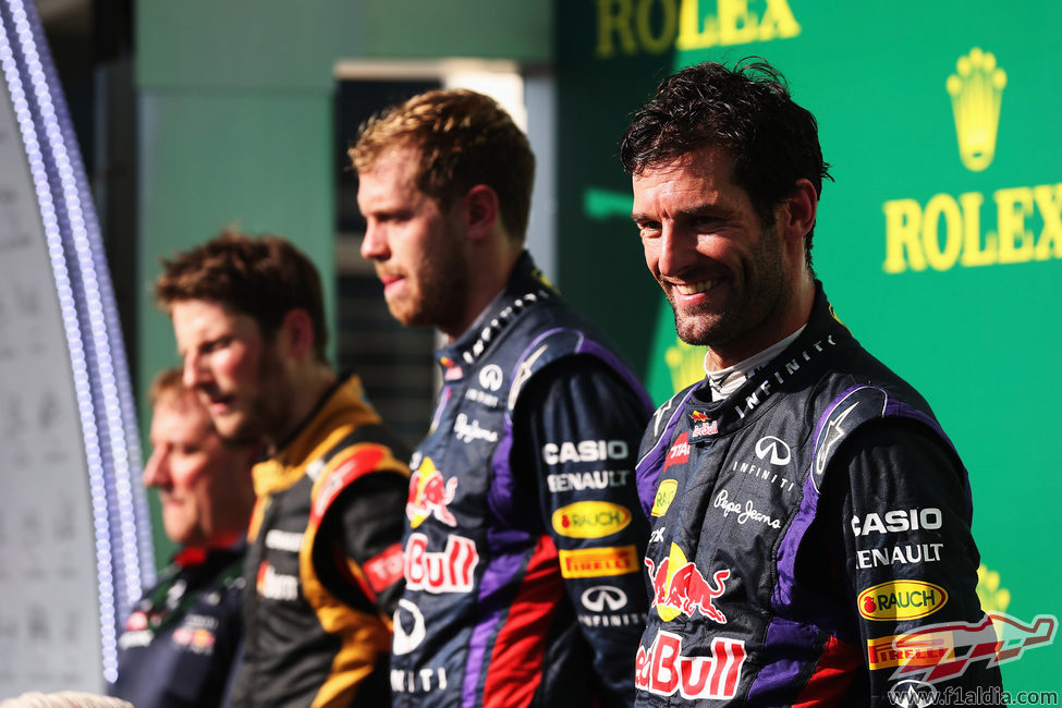 Mark Webber, contento en el podio de Austin