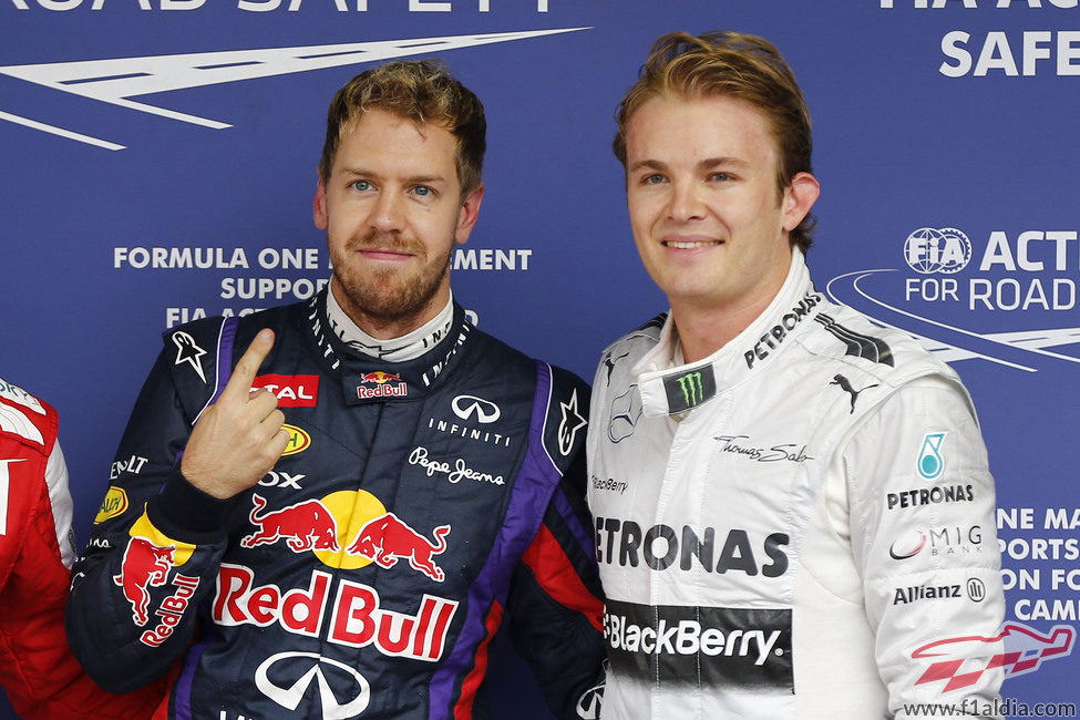 Sebastian Vettel y Nico Rosberg tras la clasificación