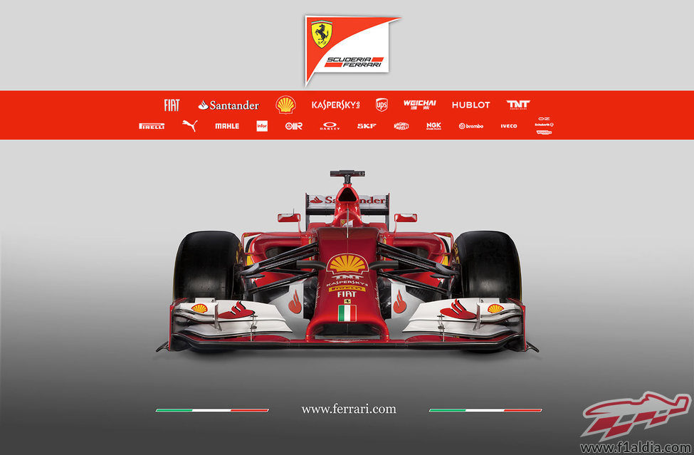 Vista frontal del Ferrari F14-T
