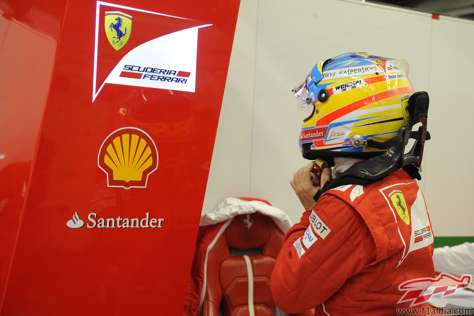 Fernando Alonso se ajusta el casco