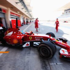 Fernando Alonso sale a pista en Sakhir