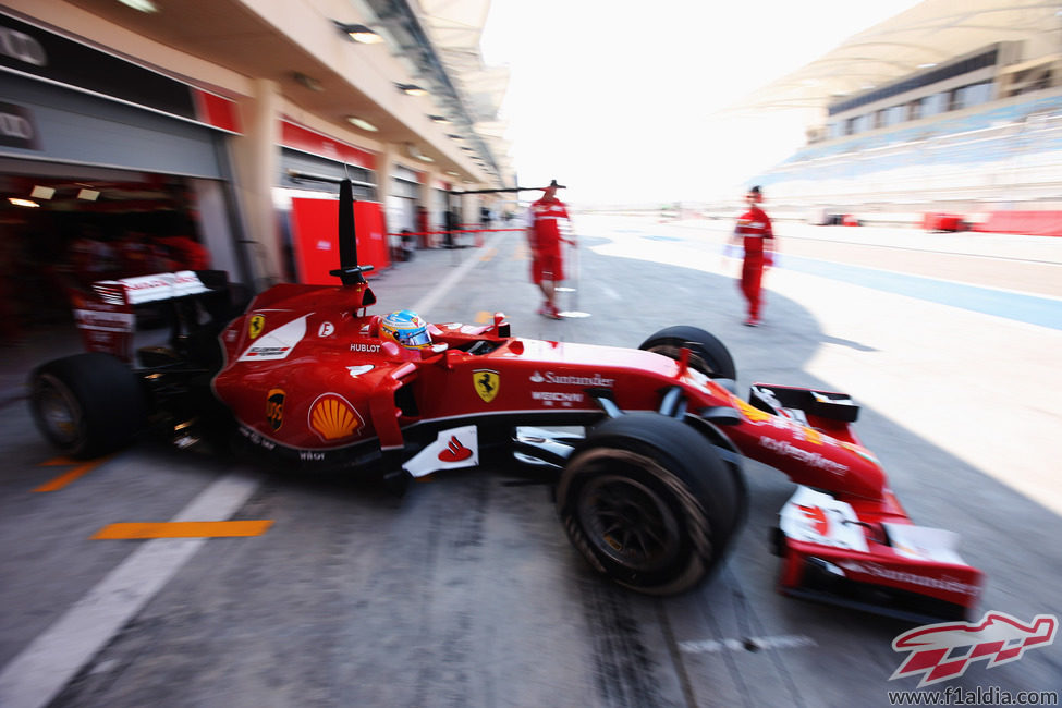 Fernando Alonso sale a pista en Sakhir