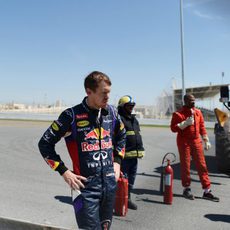 Expresión de Sebastian Vettel tras el trompo con el RB10.