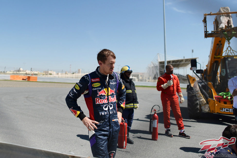 Expresión de Sebastian Vettel tras el trompo con el RB10.