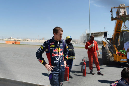 Expresión de Sebastian Vettel tras el trompo con el RB10.