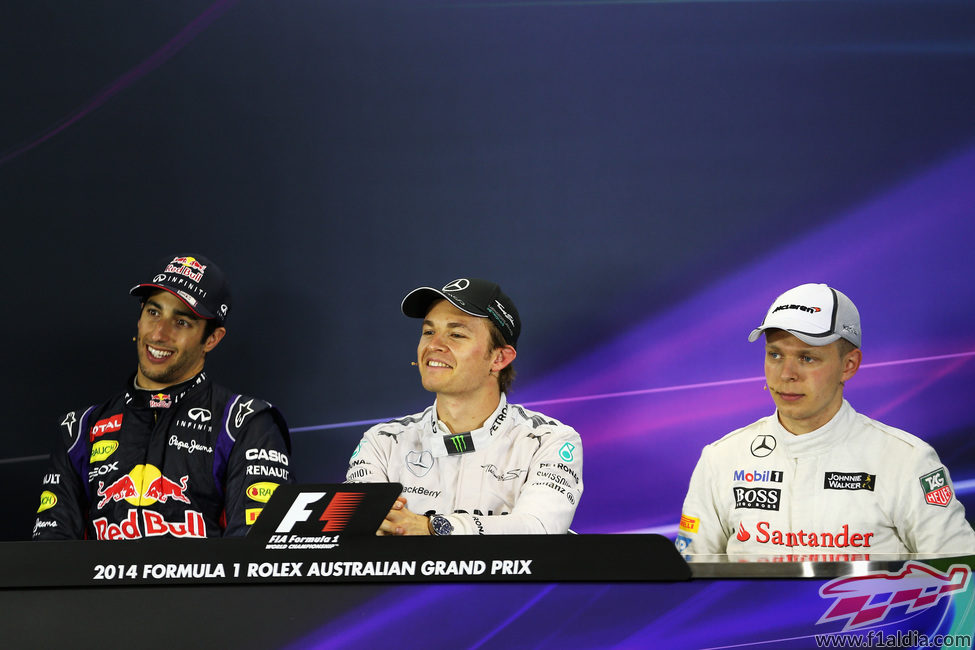 Ricciardo, Rosberg y Magnussen en rueda de prensa