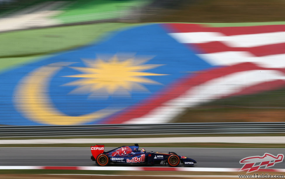 Jean-Eric Vergne con la bandera del país al fondo