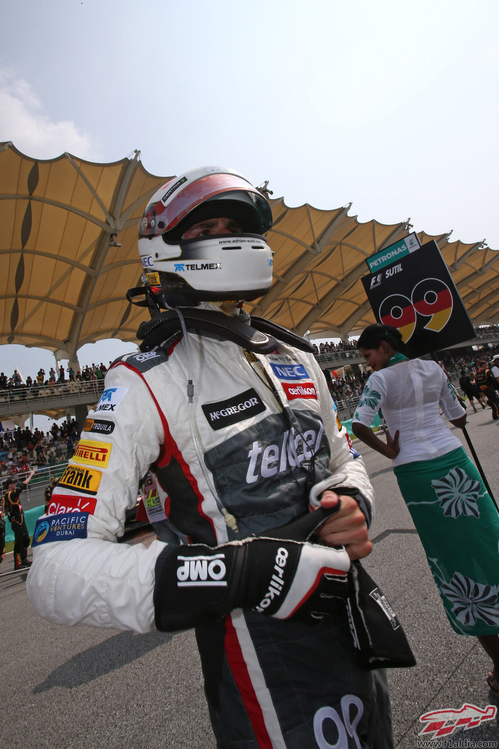 Adrian Sutil, en la parrilla de salida del GP de Malasia