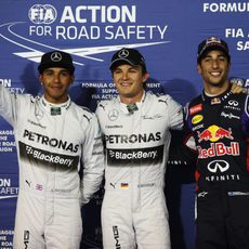 Nico Rosberg, Lewis Hamilton y Daniel Ricciardo en Baréin