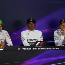 Rueda de prensa con Hamilton, Rosberg y Pérez