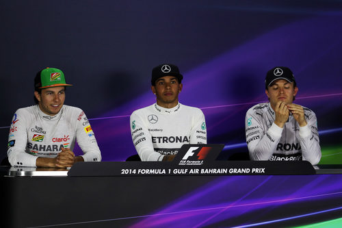 Rueda de prensa con Hamilton, Rosberg y Pérez