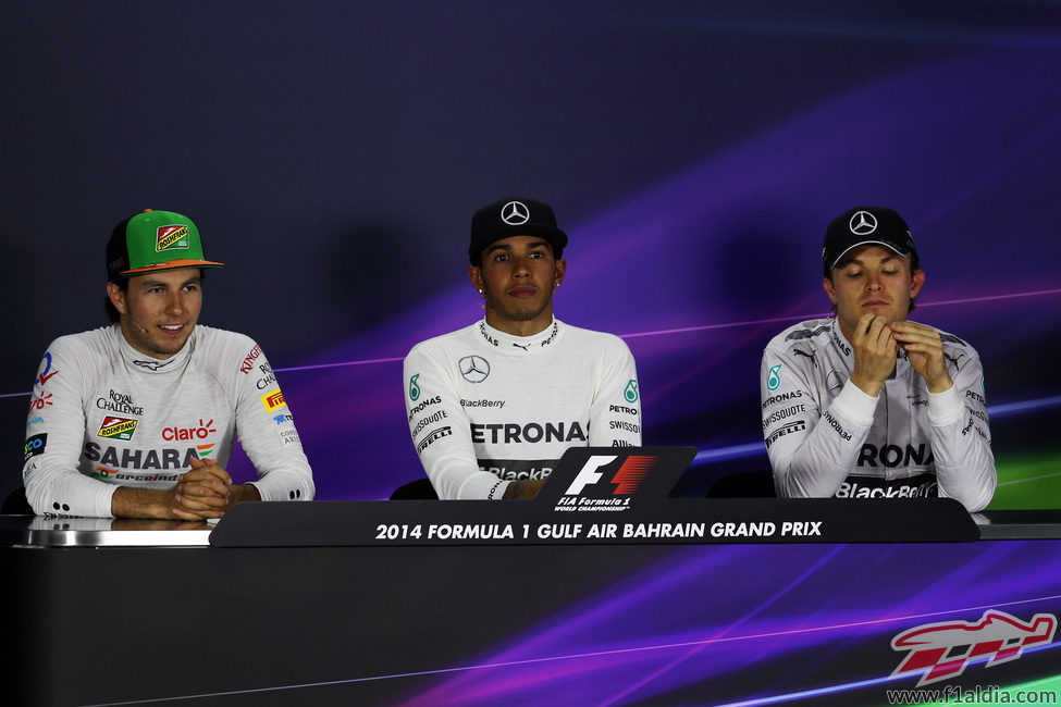 Rueda de prensa con Hamilton, Rosberg y Pérez