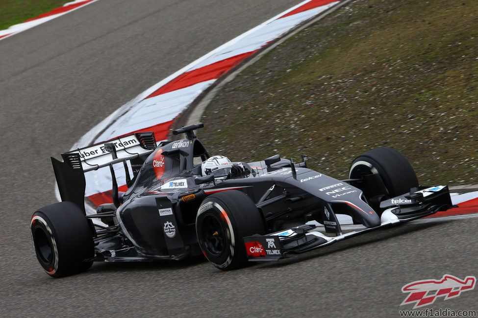 Giedo van der Garde trazando una curva en Shanghái