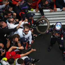 Celebración de Daniel Ricciardo al acabar tercero