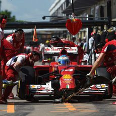 Fernando Alonso cambia neumáticos