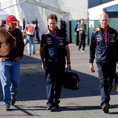 Niki Lauda, Christian Horner y Adrian Newey en Montreal