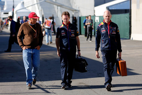 Niki Lauda, Christian Horner y Adrian Newey en Montreal
