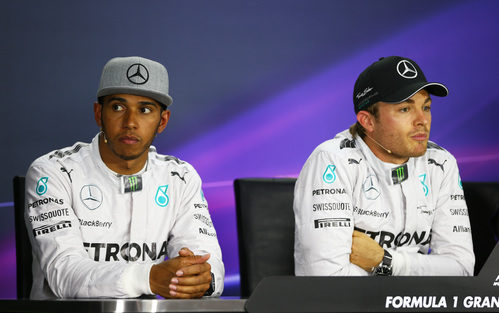 Hamilton y Rosberg en rueda de prensa