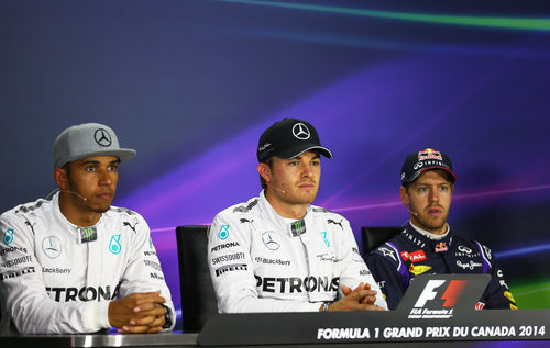Rosberg, Hamilton y Vettel en la rueda de prensa